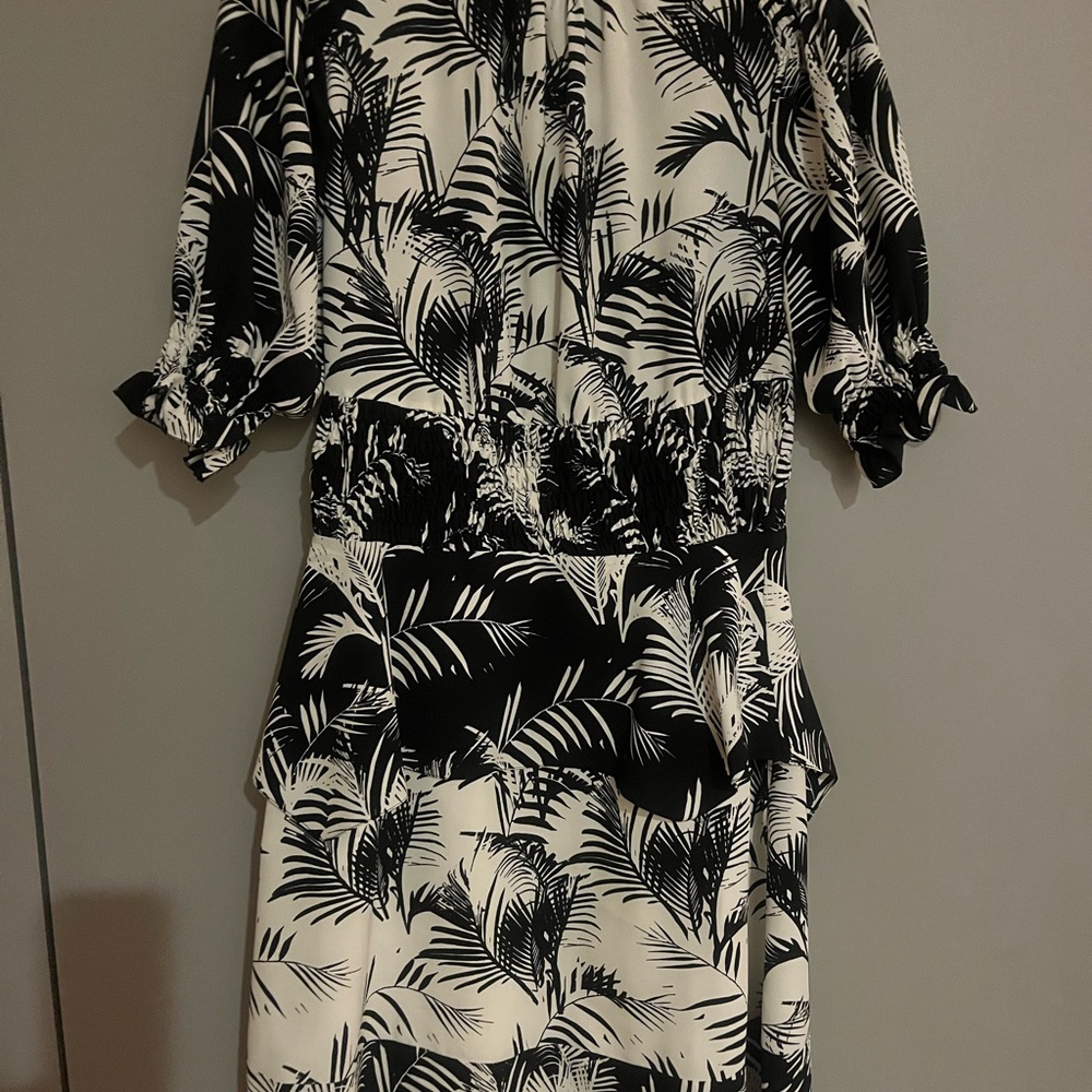 Sonia Rykiel Black and White Leaf Print Dress